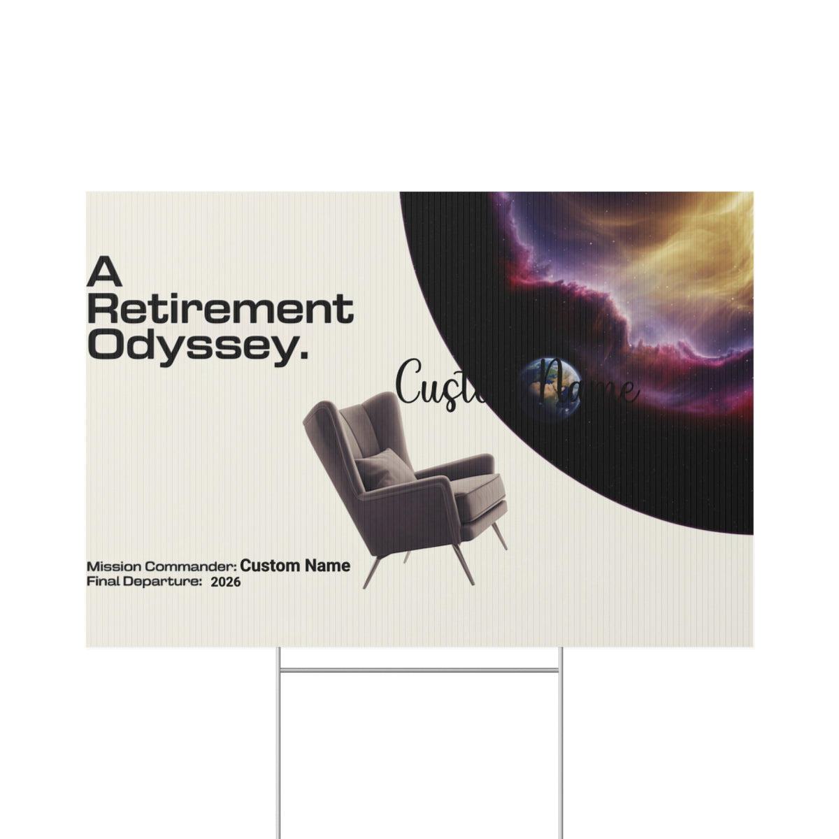 A Retirement Odyssey Mission Commander Final Departure Vinyl Banner or Yard Sign - Retiree Gifts Retirement Party