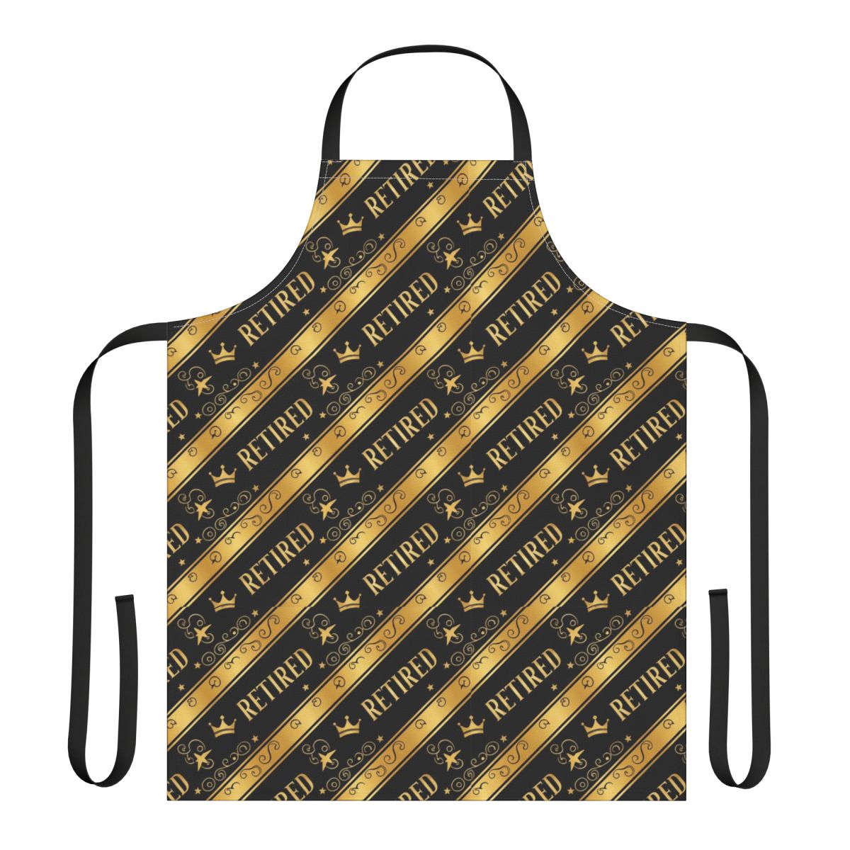 Retired Apron Black and Gold Striped Design