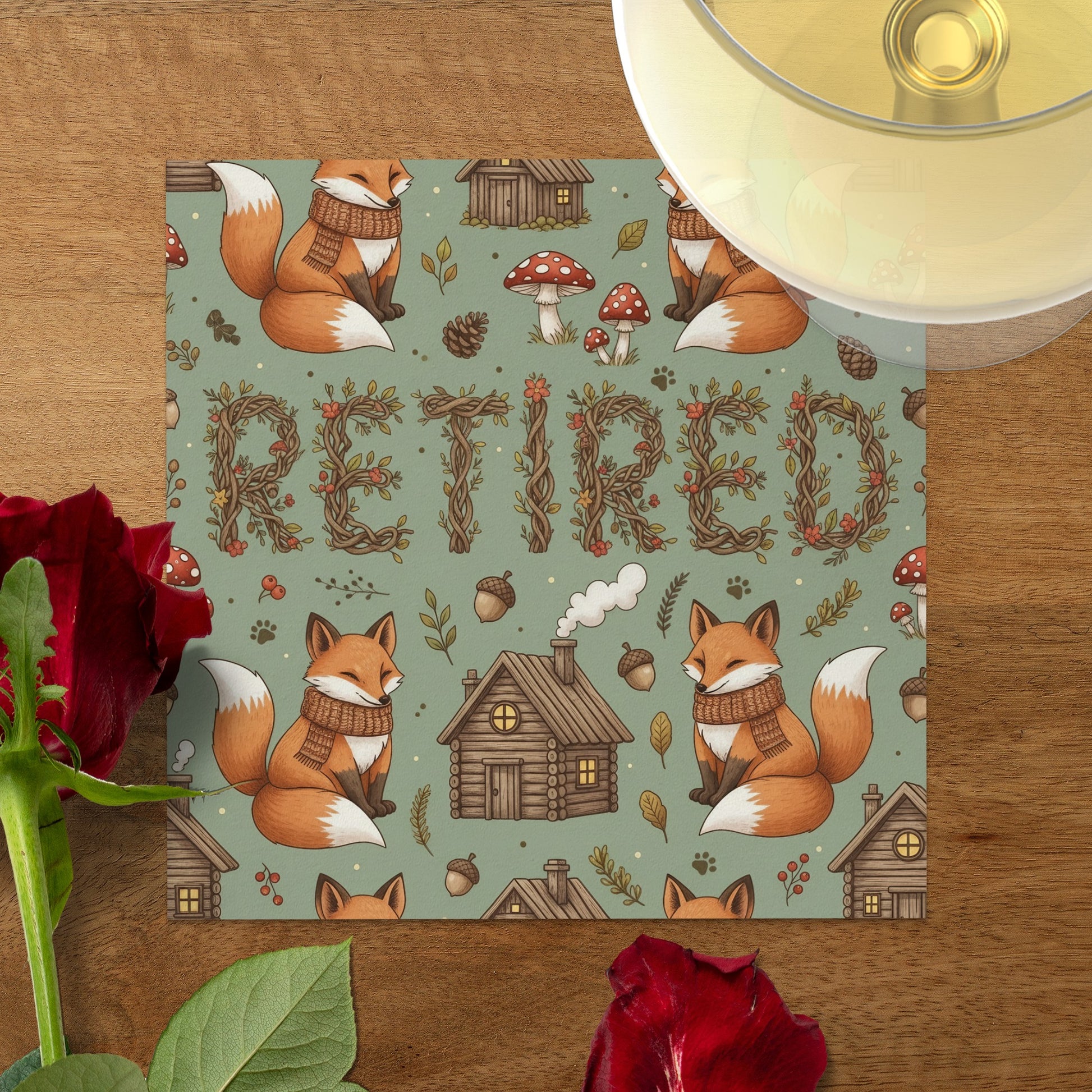 Retirement Fox and Cabin Themed Decorative Product