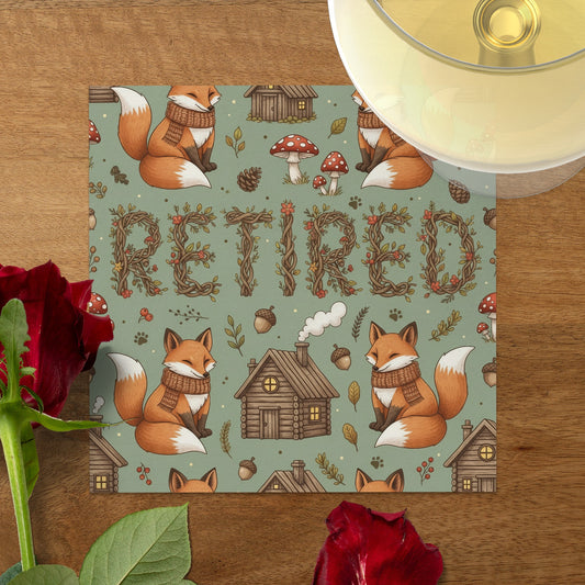 Retirement Fox and Cabin Themed Decorative Product