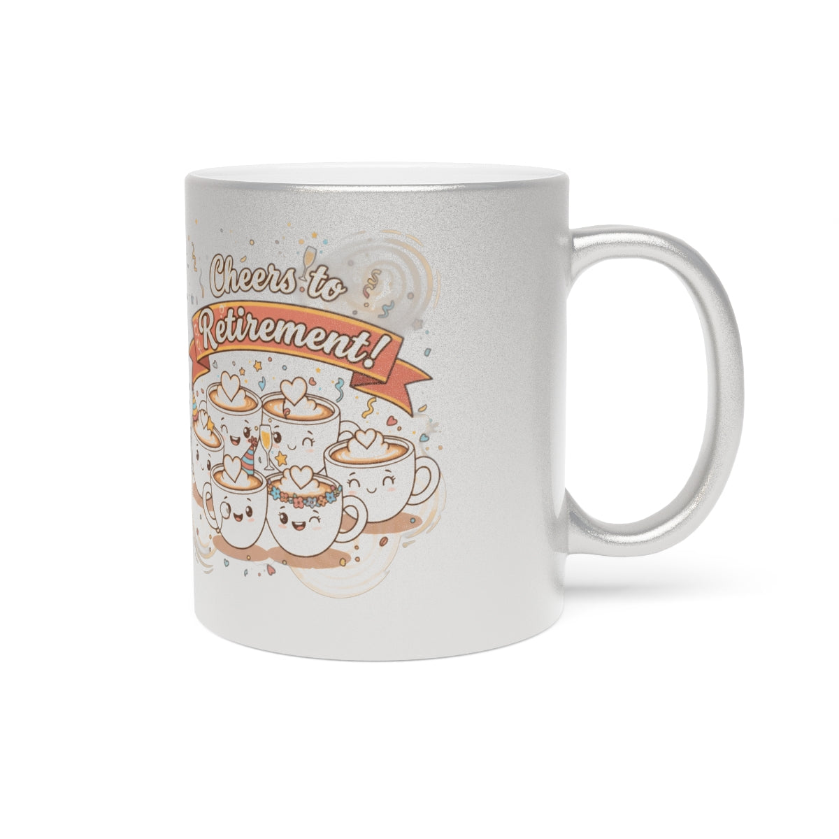 Cheers to Retirement Mug with Cute Coffee Cups Design
