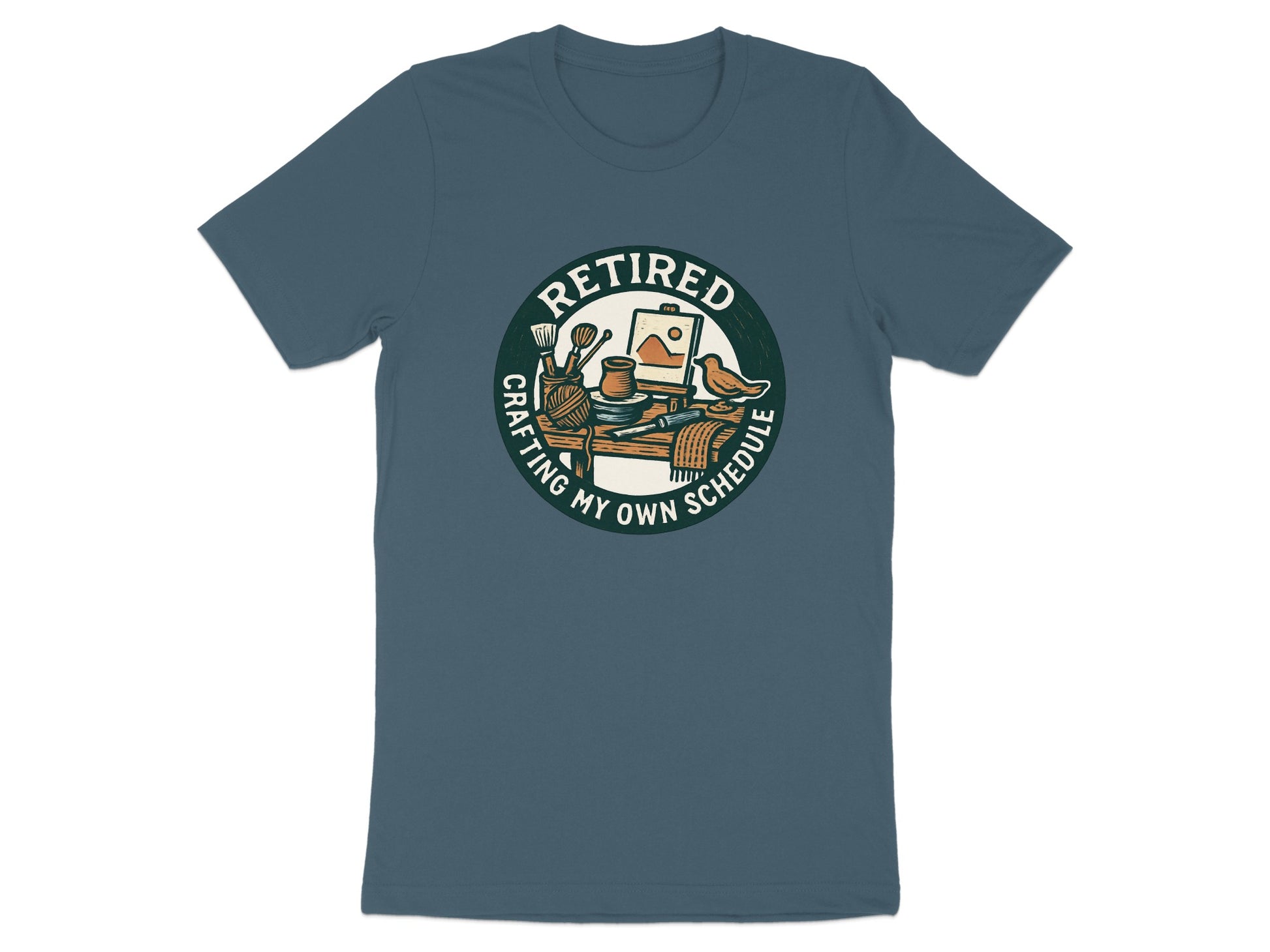 Retired Crafting My Own Schedule | Dark Heather Color Bella T-Shirts - Retiree Gifts Retirement Party