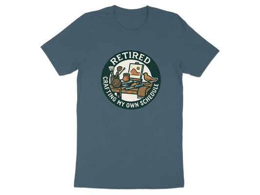 Retired Crafting My Own Schedule | Dark Heather Color Bella T-Shirts - Retiree Gifts Retirement Party
