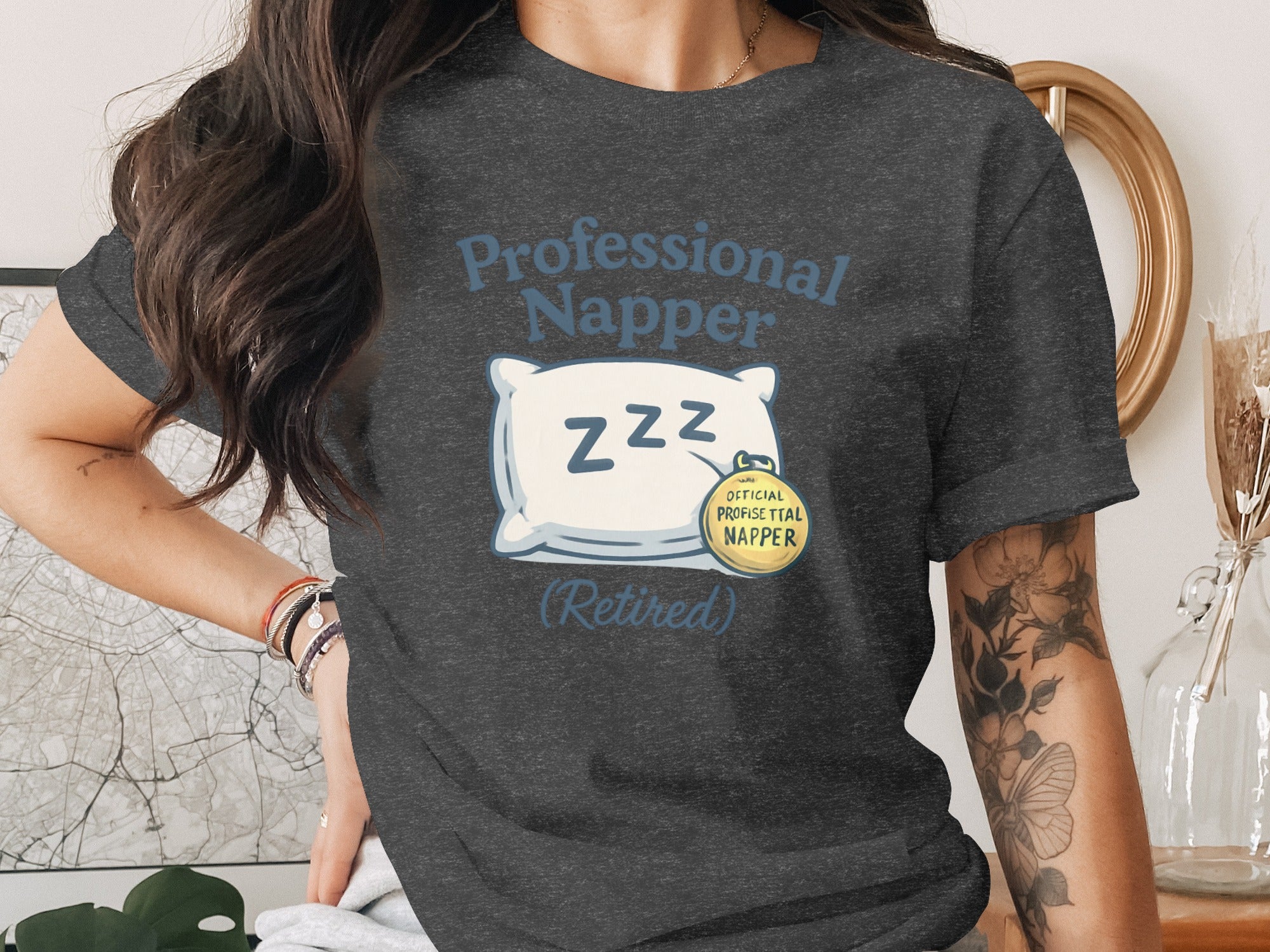 Professional Napper Retired T-Shirt | Official Profistial Napper | Dark Heaterh Color Bella T-Shirts - Retiree Gifts Retirement Party