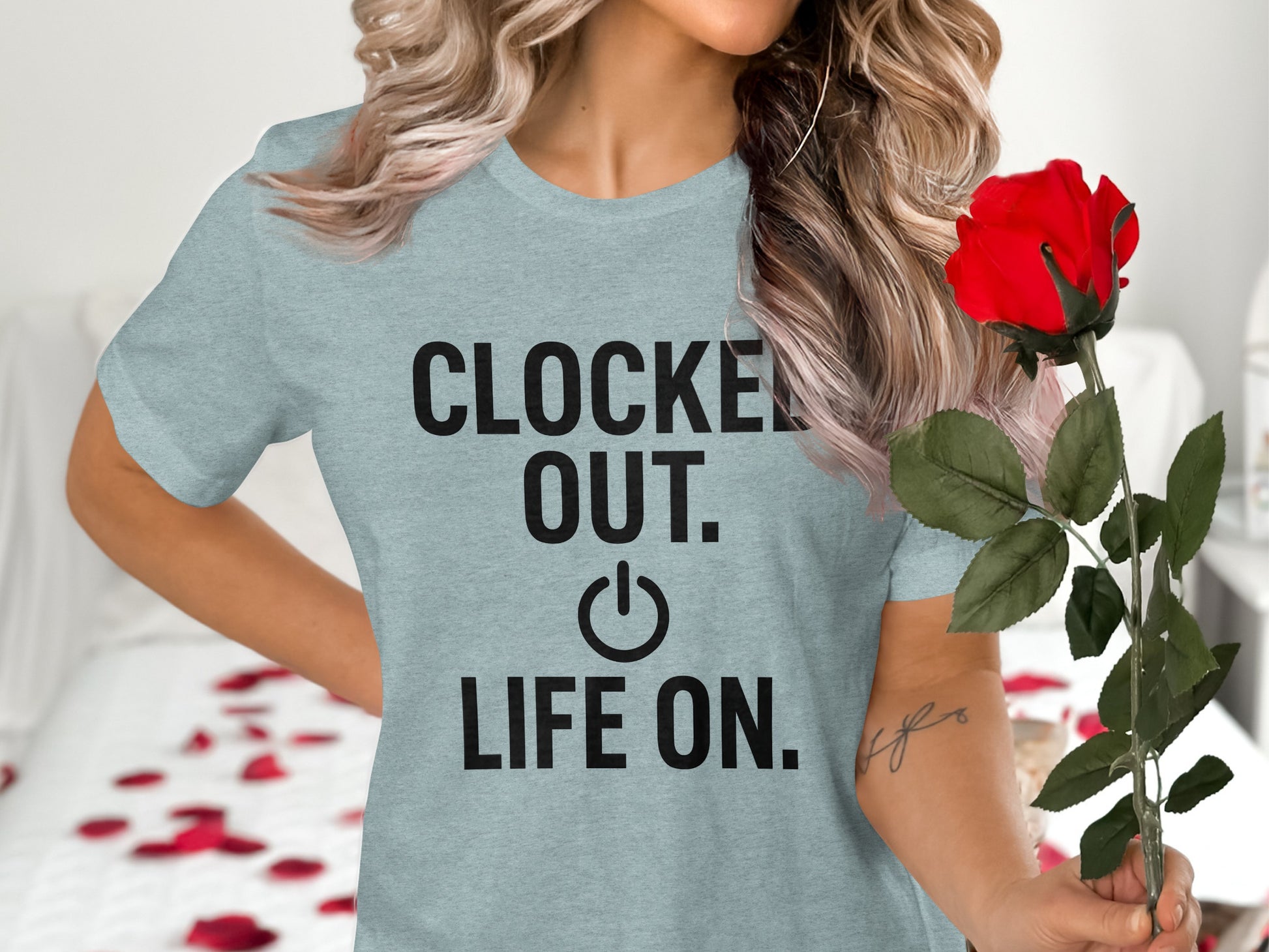 Clocked Out. | Life On. | Retirement Celebration Soft Color Bella T-Shirts - Retiree Gifts Retirement Party