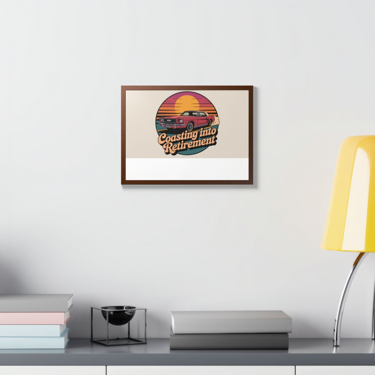 Coasting Into Retirement Retro Sunset Style Car Framed Art Posters - Retiree Gifts Retirement Party