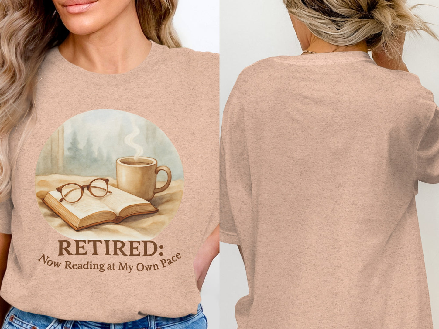 Retired Now Reading at My Own Pace | Warm Scene Soft Color Bella T-Shirts - Retiree Gifts Retirement Party