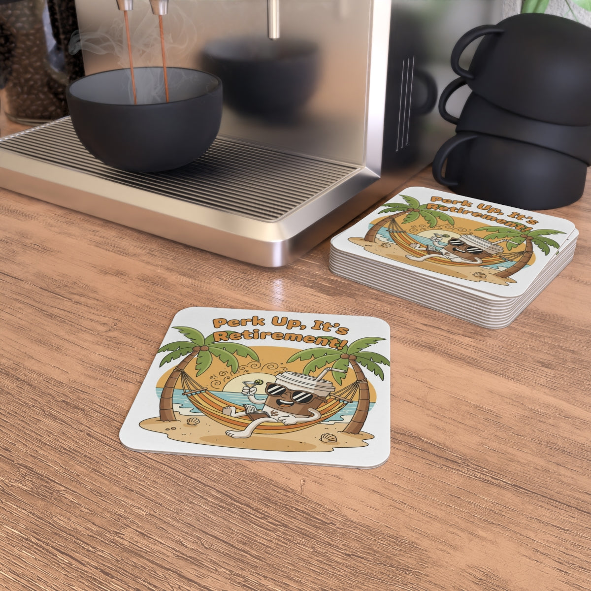 Retro Coffee Themed Retirement Coaster Set