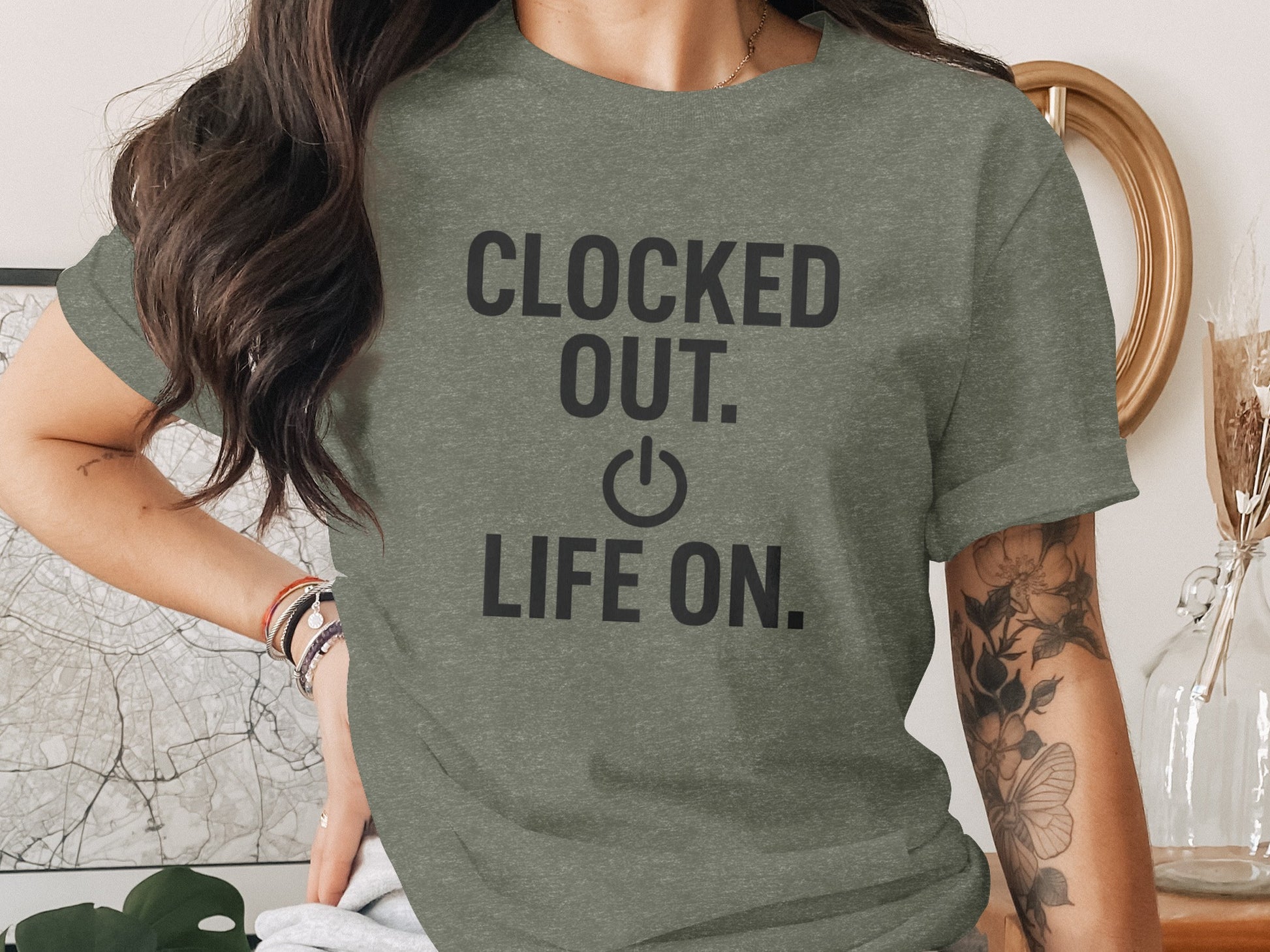 Clocked Out Life On Dark Heaterh Color Bella T-Shirts - Retiree Gifts Retirement Party