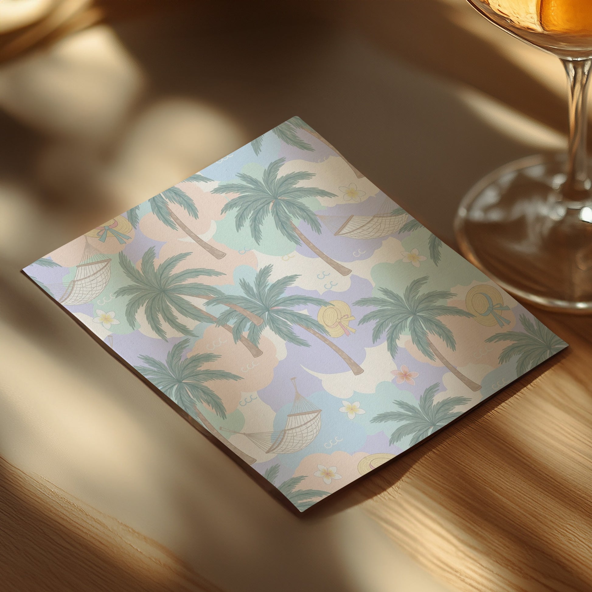 Tropical Beach Scene with Palm Trees and Hammocks product