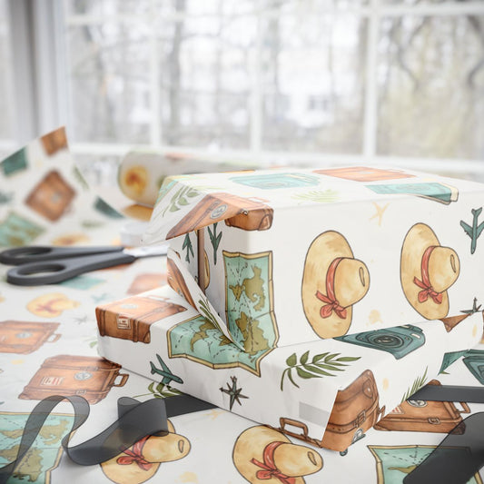 Vintage Travel Wrapping Paper with Suitcases and Hats