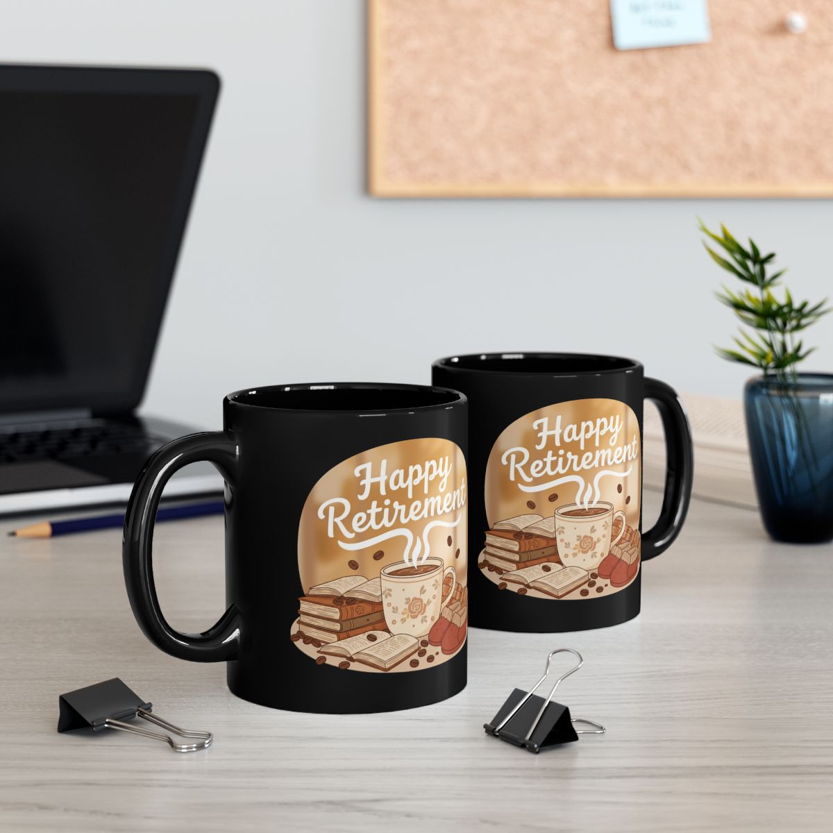 Happy Retirement Coffee Mug with Desk Display Design