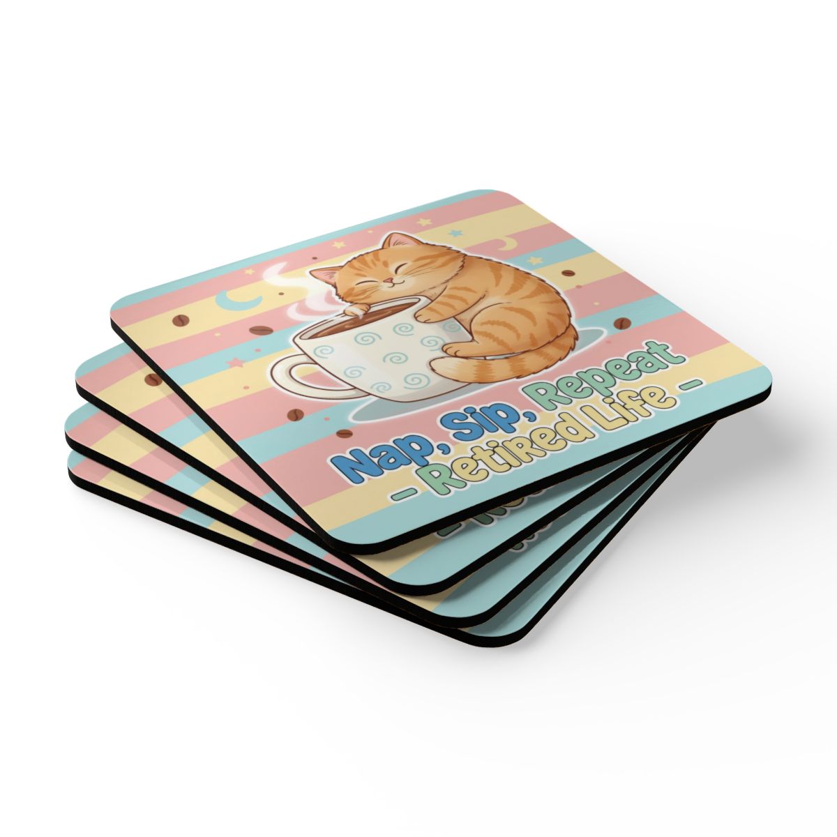 Nap Sip Repeat Retired Life Square Coaster Set