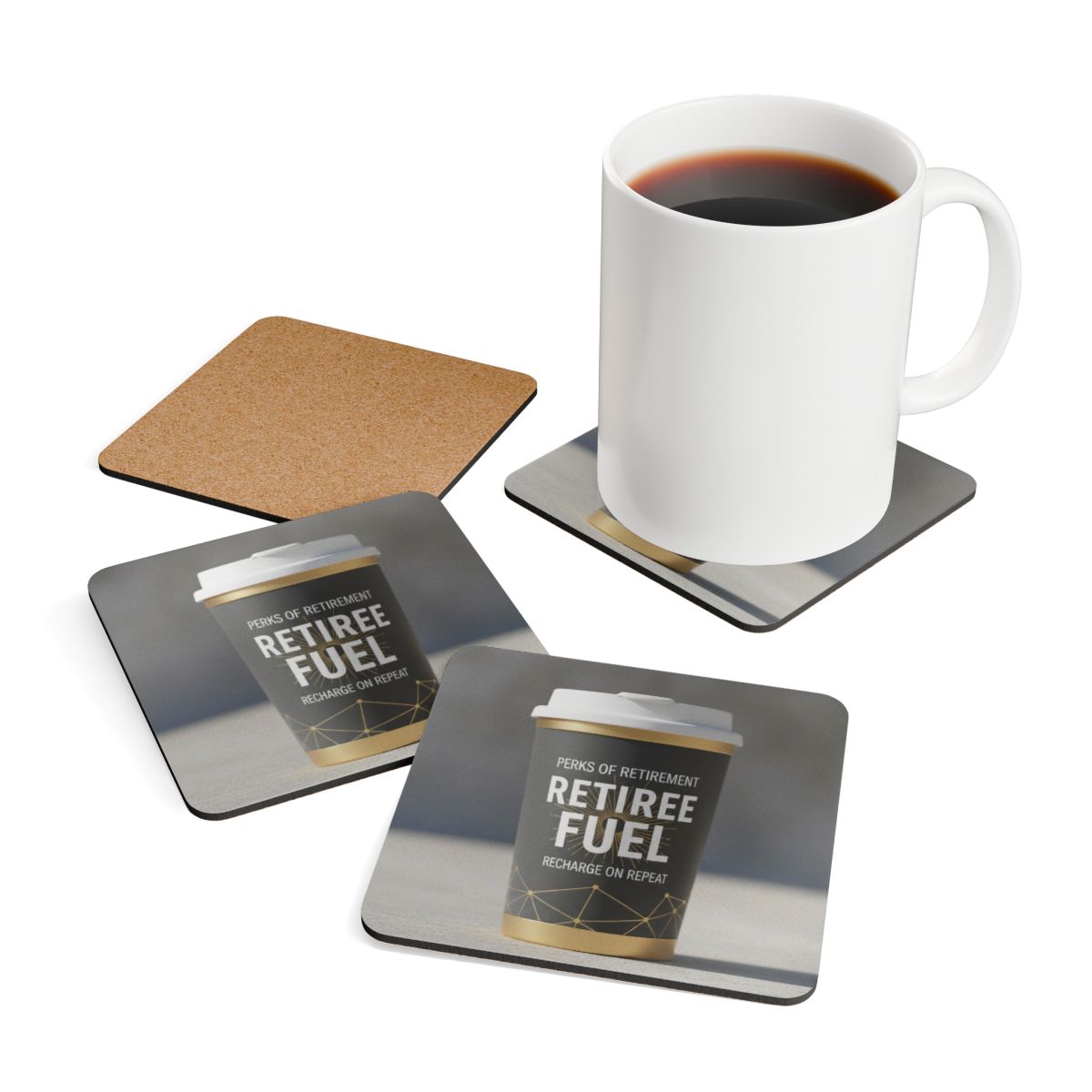 Retiree Fuel Coffee Themed Coaster Set for Retirement