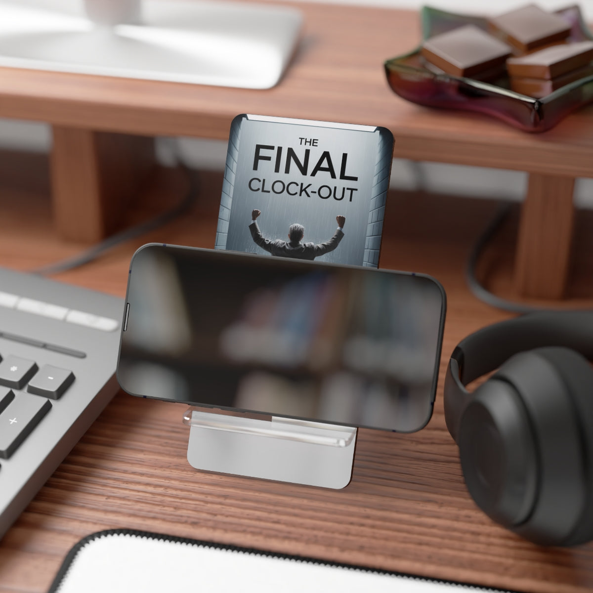 The Final Clock-Out | Escape Begins with One Party | Personalized Mobile Phone Display Stand - Retiree Gifts Retirement Party