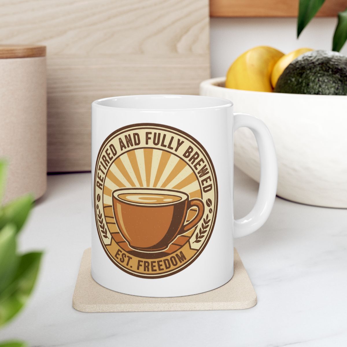 Retired and Fully Brewed Est. Freedom mug product