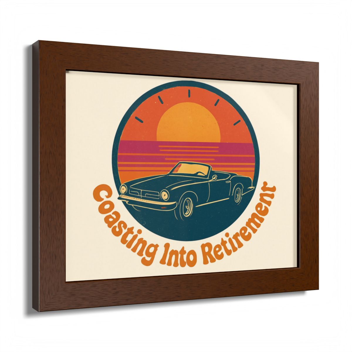 Coasting Into Retirement Classic Car Retro Scene Framed Art Posters - Retiree Gifts Retirement Party