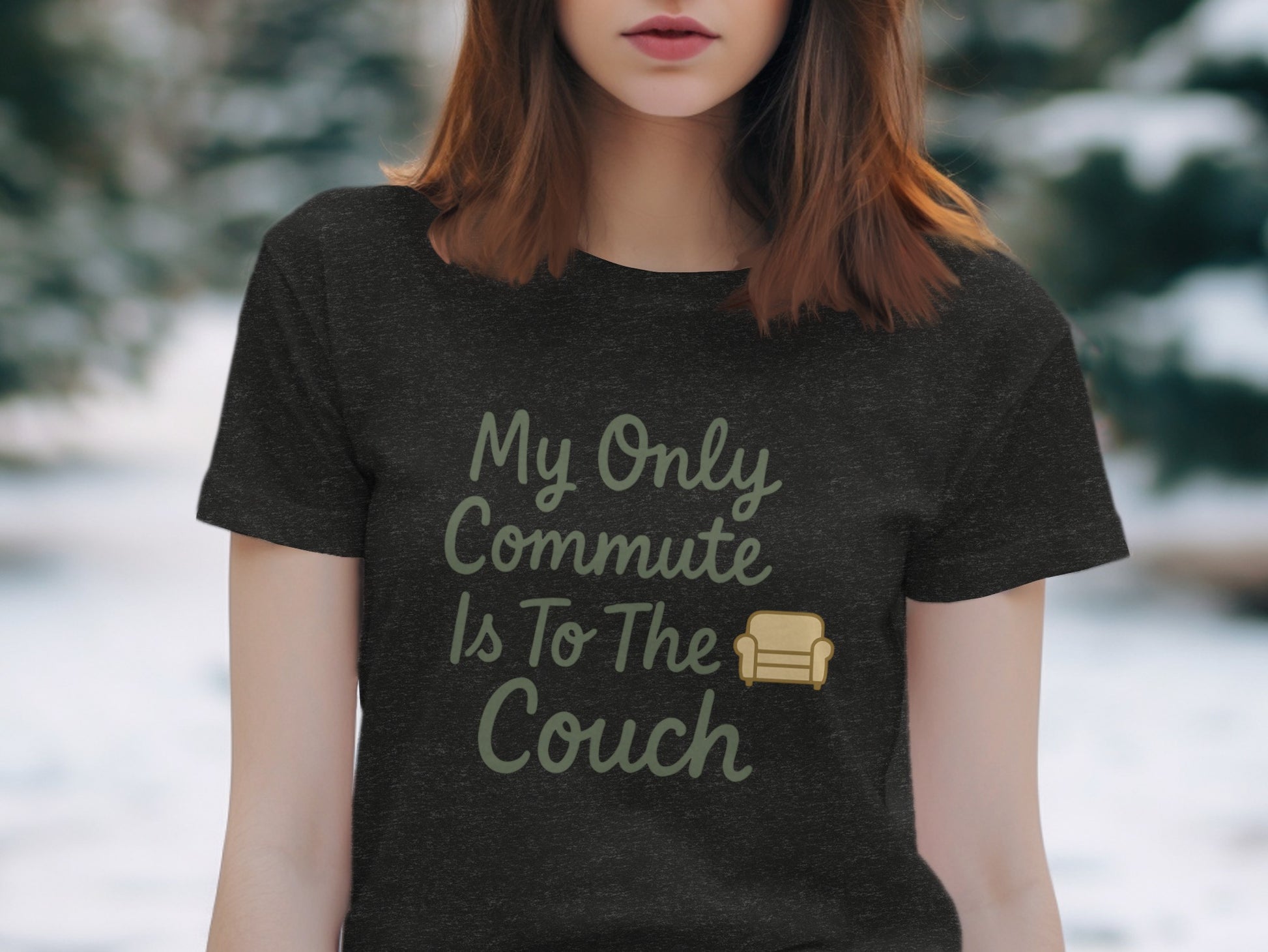 My Only Commute Is To The Couch | Dark Heather Color Bella T-Shirts - Retiree Gifts Retirement Party