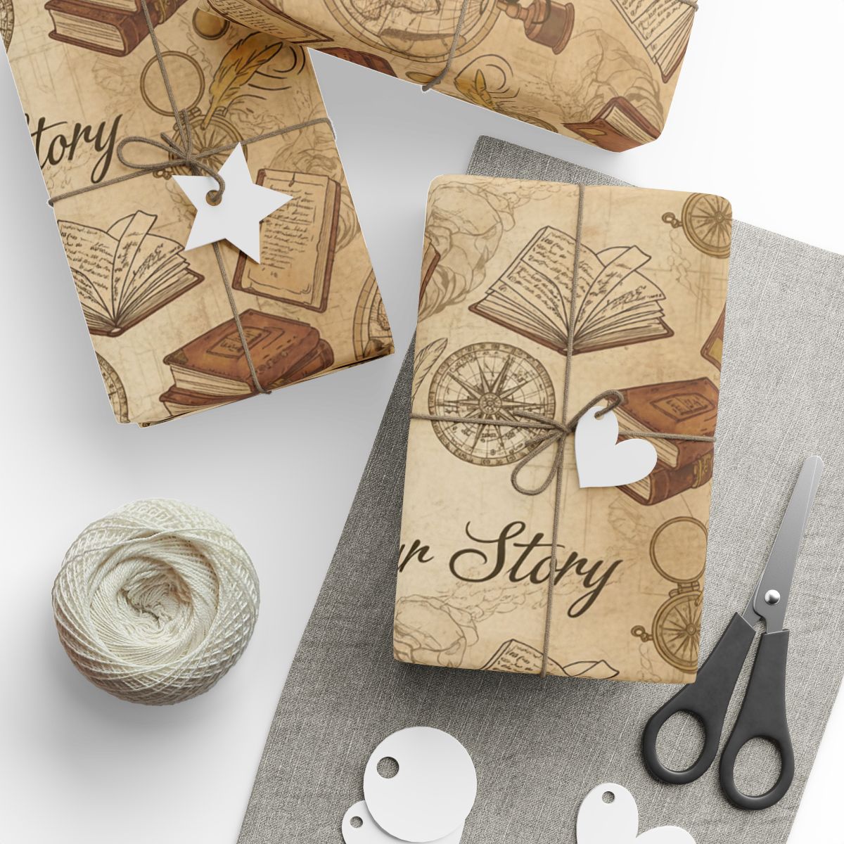 Vintage Map and Book Theme Wrapping Paper Sheets