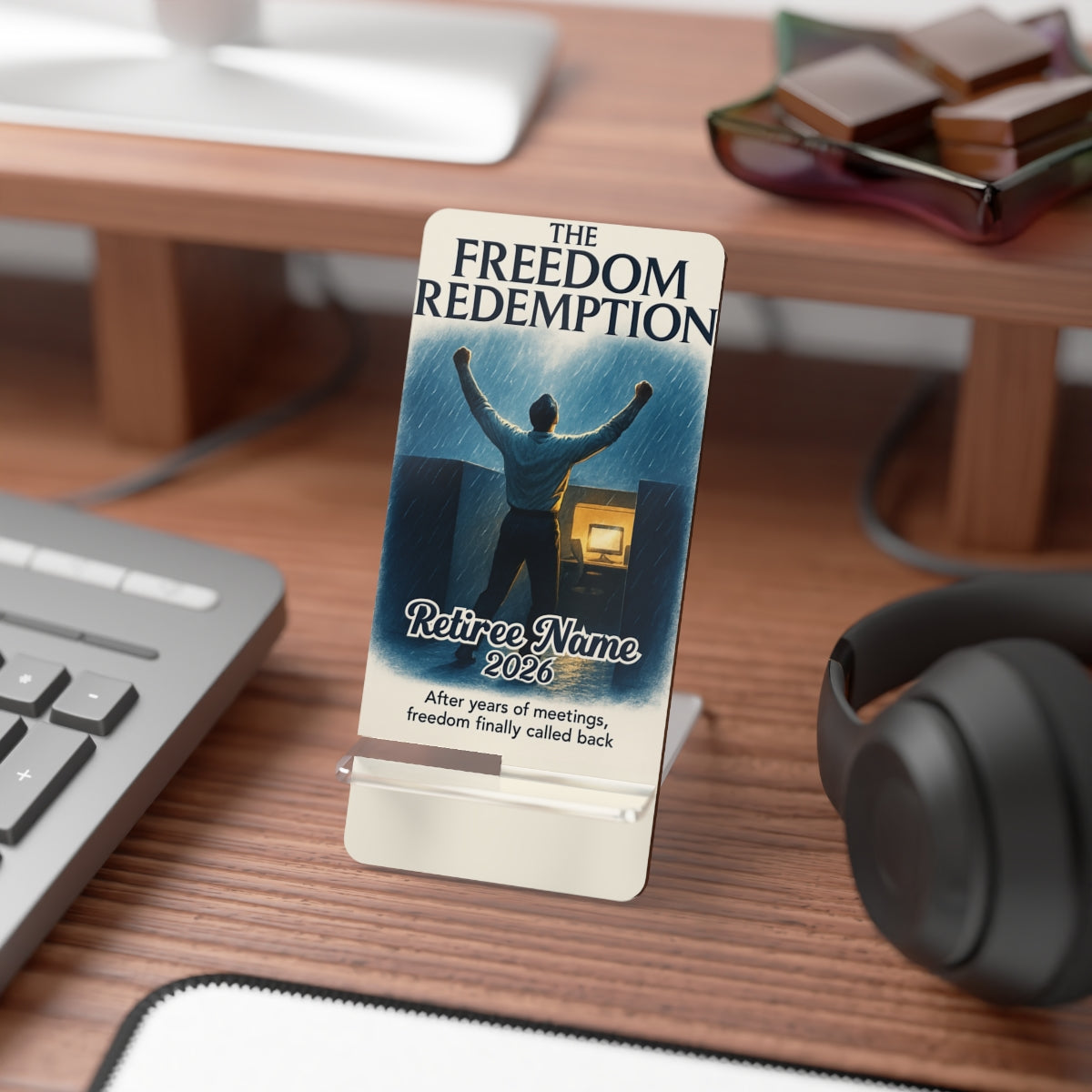 The Freedom Redemption Freedom Finally Called Back | Personalized Mobile Phone Display Stand - Retiree Gifts Retirement Party