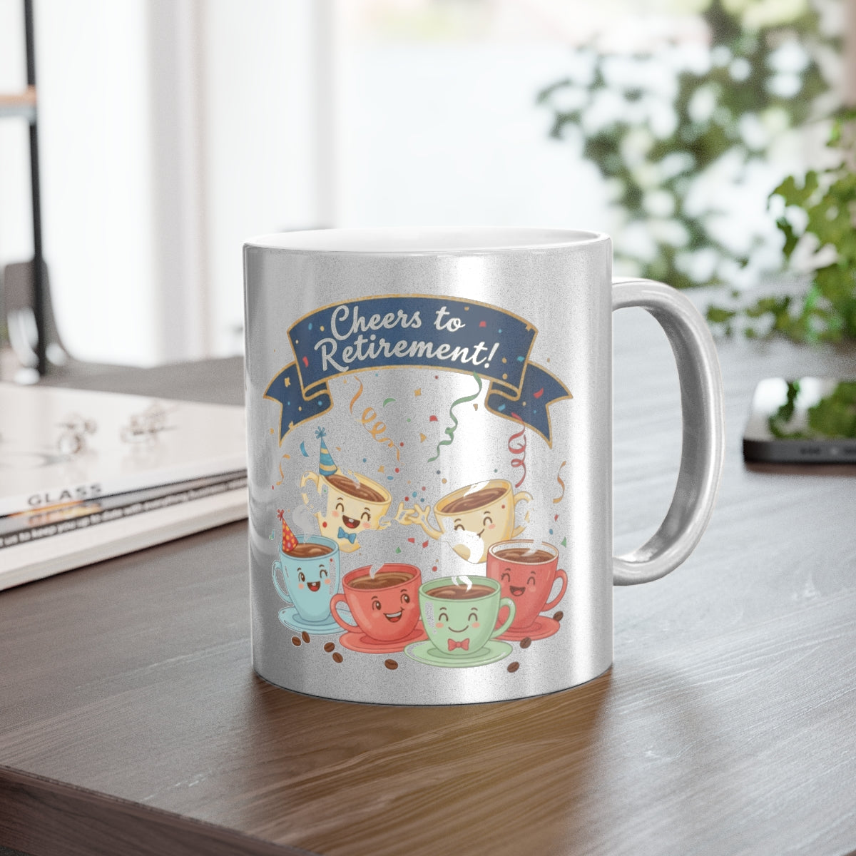 Cheers to Retirement Mug with Colorful Cartoon Cups
