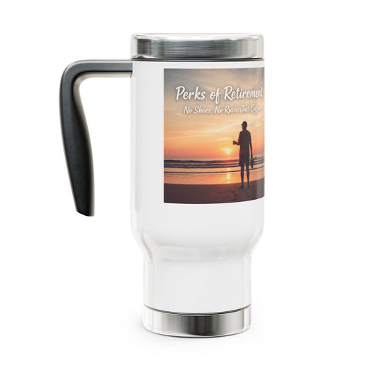 Perks of Retirement Travel Mug With Sunset Scene
