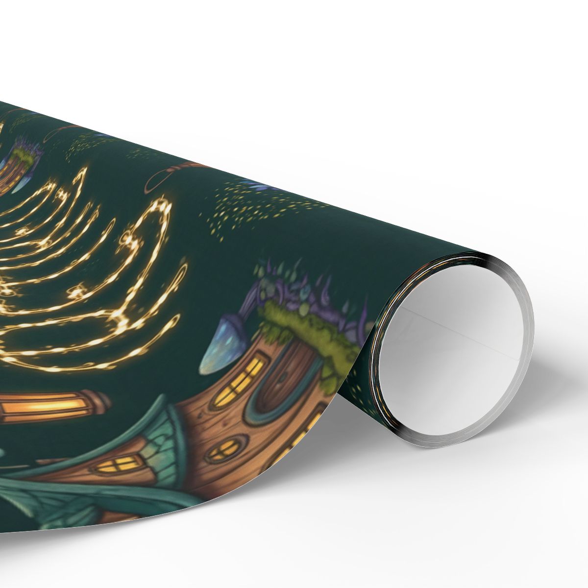 Festive holiday lights in charming village scene poster