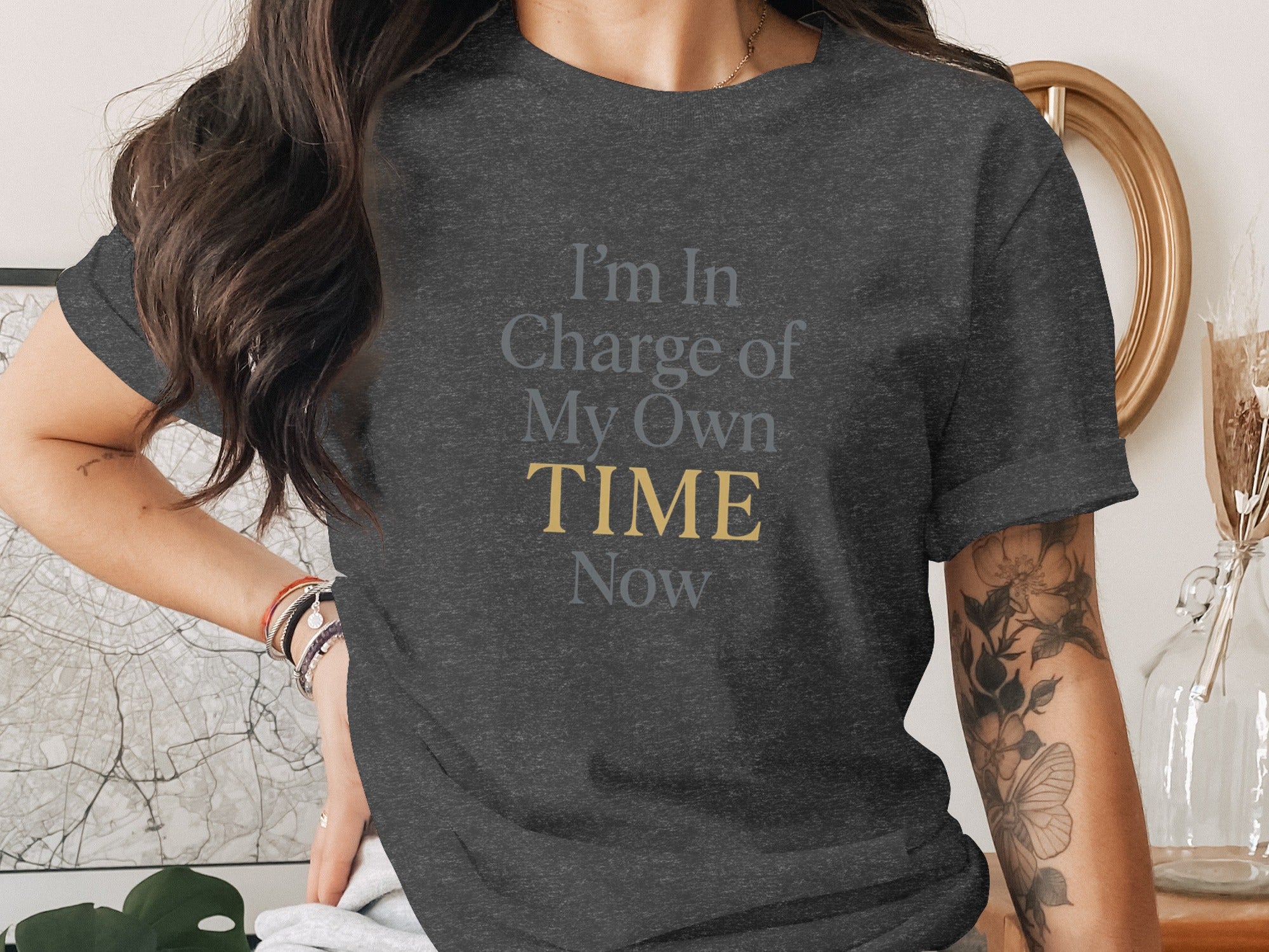 I'm In Charge of My Own Time Now | Celebrate Freedom Dark Heaterh Color Bella T-Shirts - Retiree Gifts Retirement Party