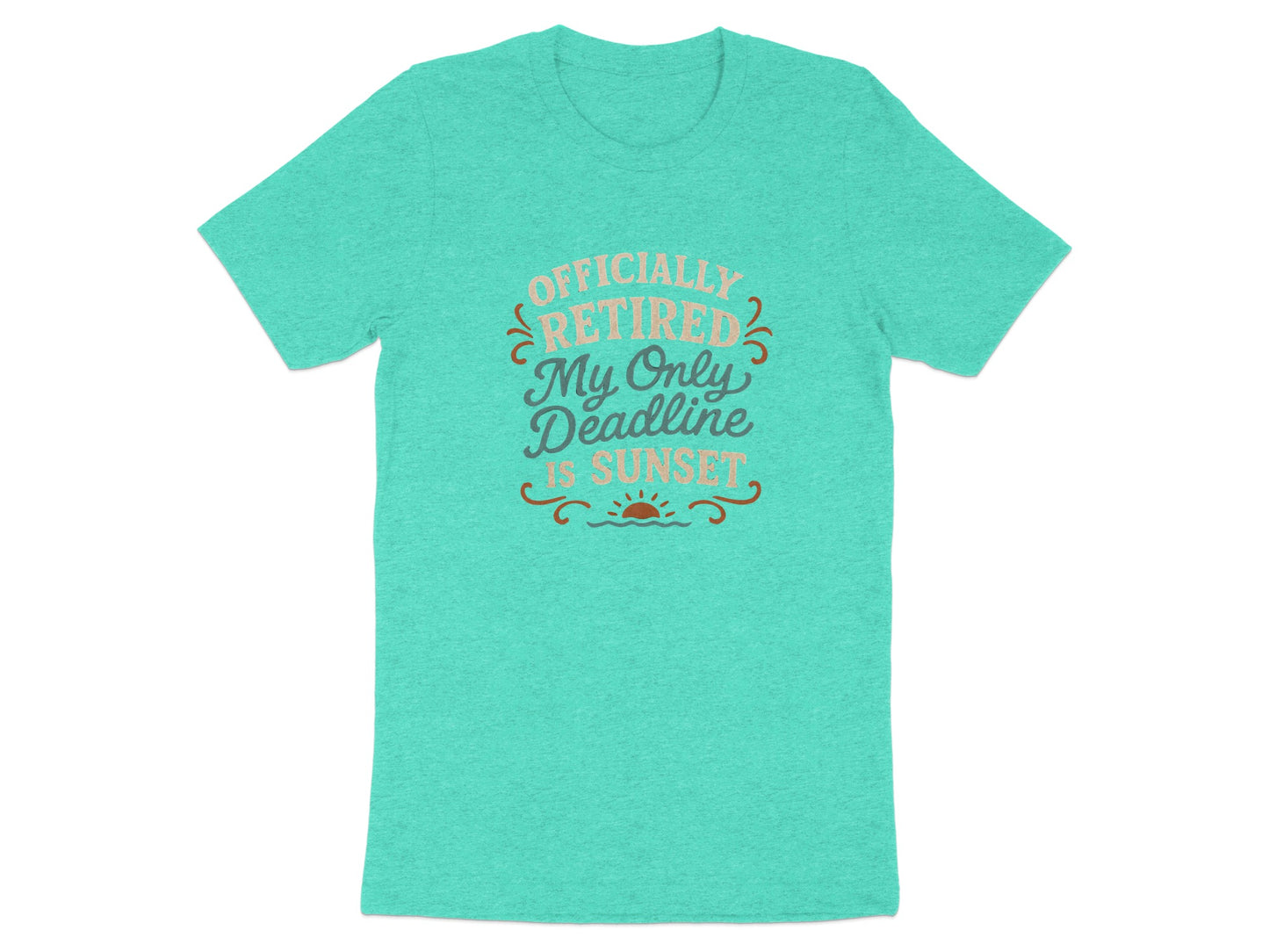 Officially Retired Deadline Sunset | Retirement Gifts | Soft Color Bella T-Shirts - Retiree Gifts Retirement Party