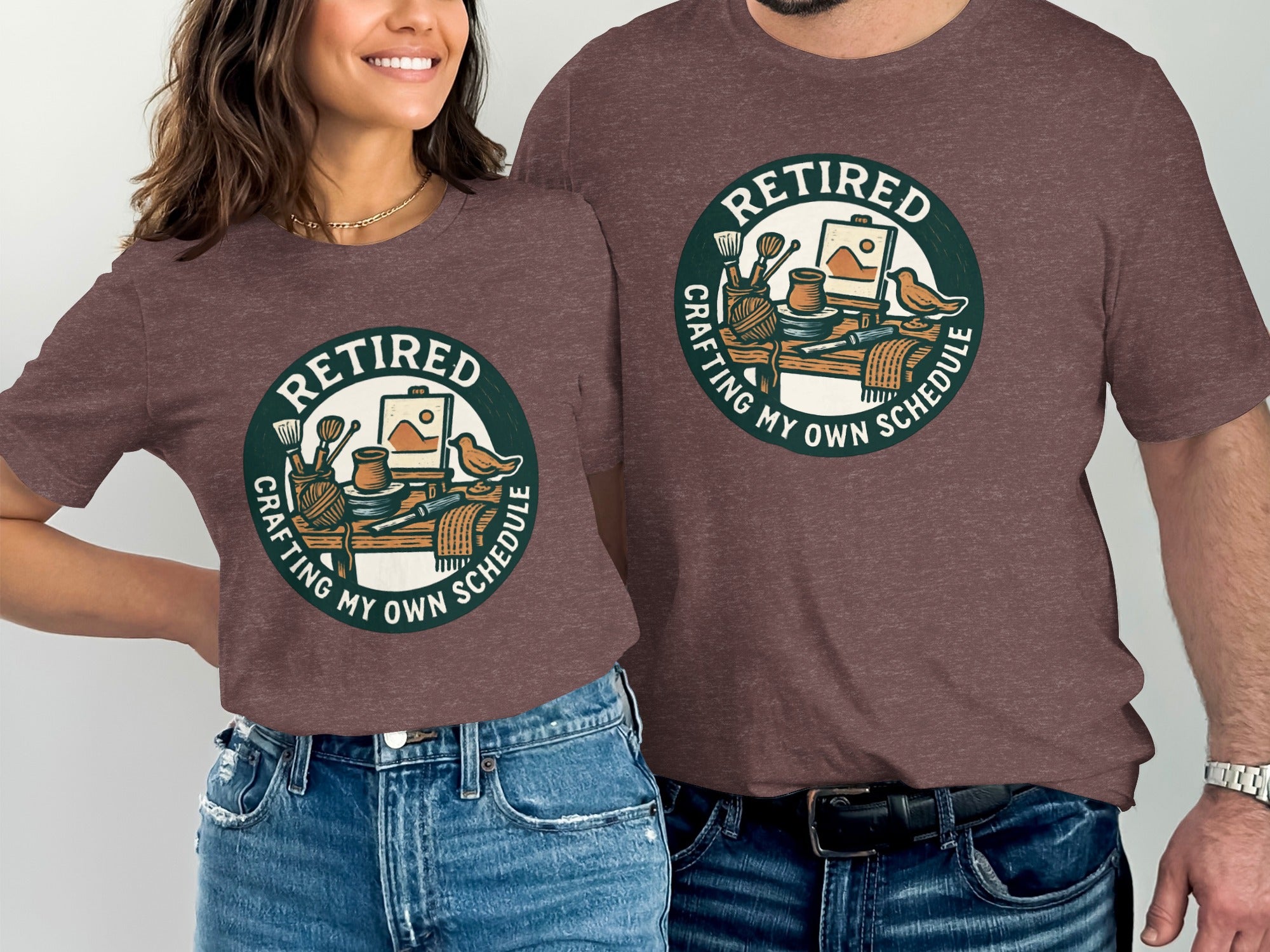 Retired Crafting My Own Schedule | Dark Heather Color Bella T-Shirts - Retiree Gifts Retirement Party