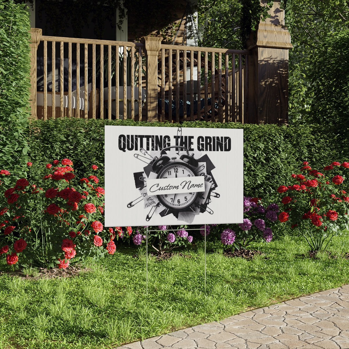 Quitting The Grind Clock with Pins on Paper Vinyl Banner or Yard Sign - Retiree Gifts Retirement Party