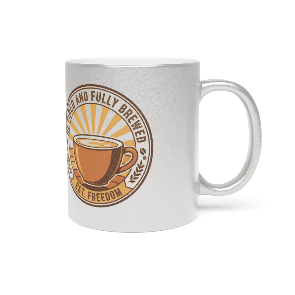 Silver Mug with Freshly Brewed Coffee Design