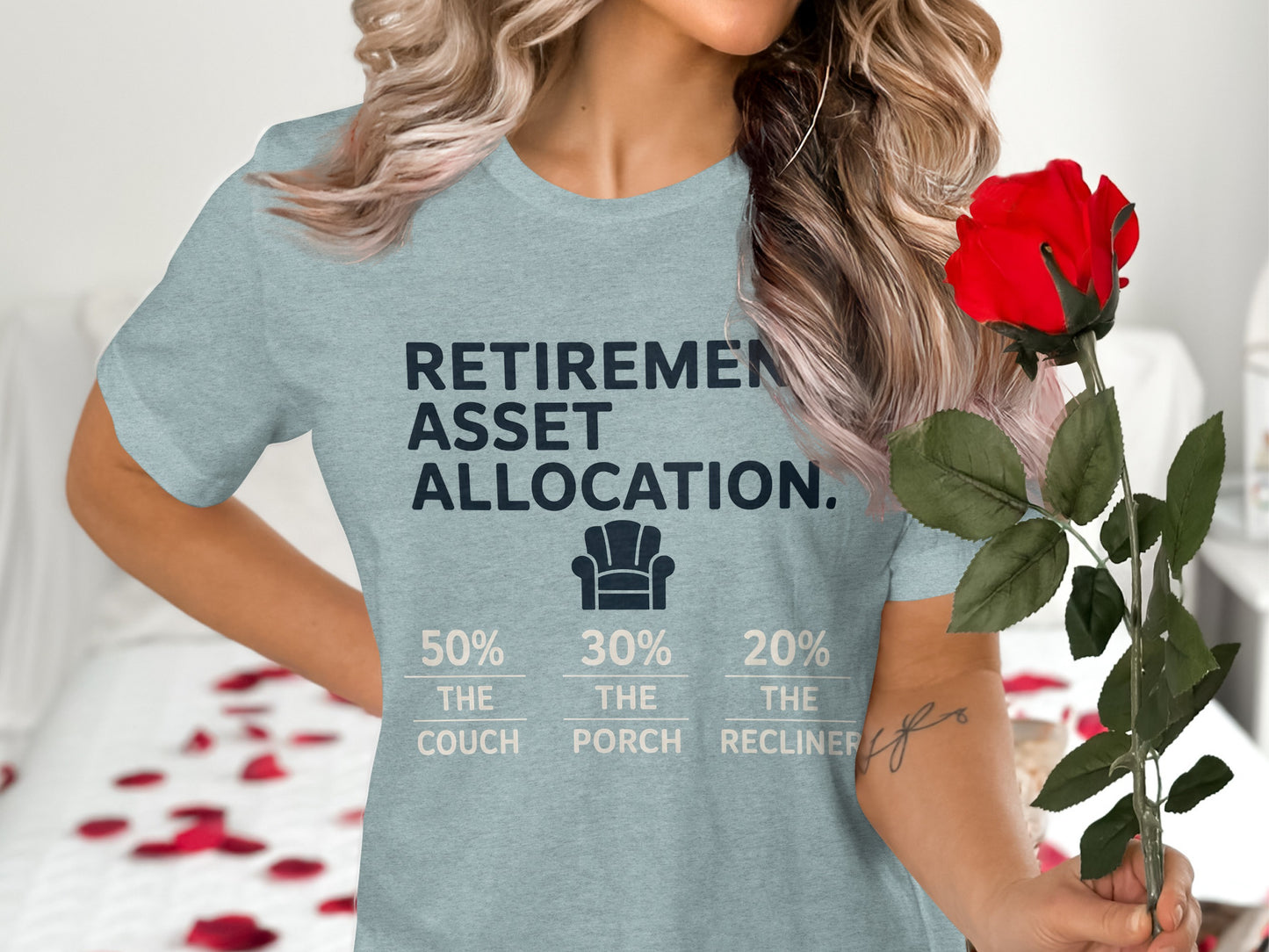 Retirement Asset Allocation 50% Couch 30% Porch | Relax | Graphic Soft Color Bella T-Shirts - Retiree Gifts Retirement Party