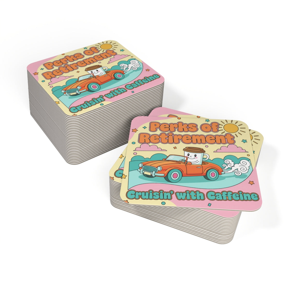 Perks of Retirement Cruisin' with Caffeine Coaster Set