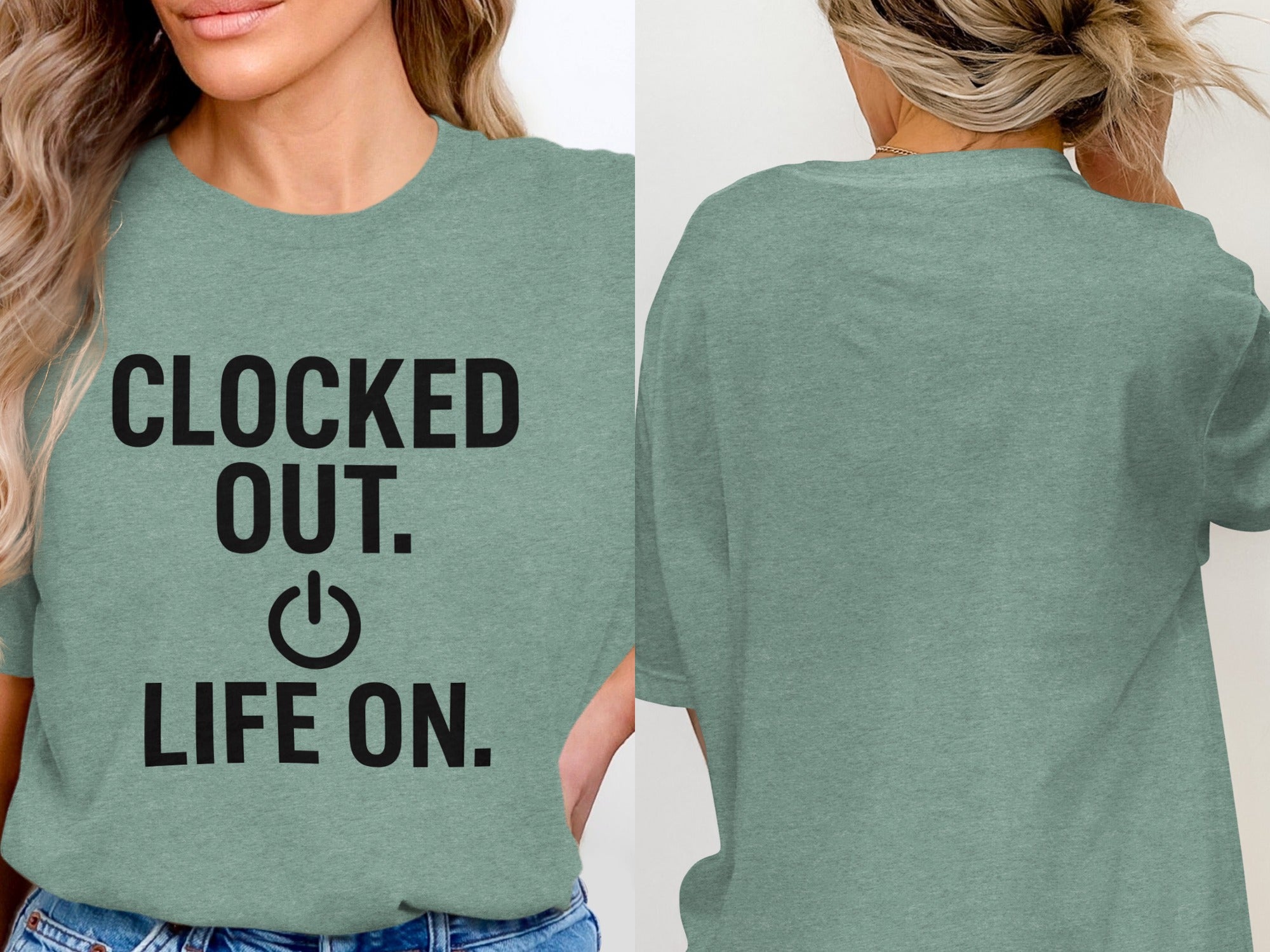 Clocked Out. | Life On. | Retirement Celebration Soft Color Bella T-Shirts - Retiree Gifts Retirement Party