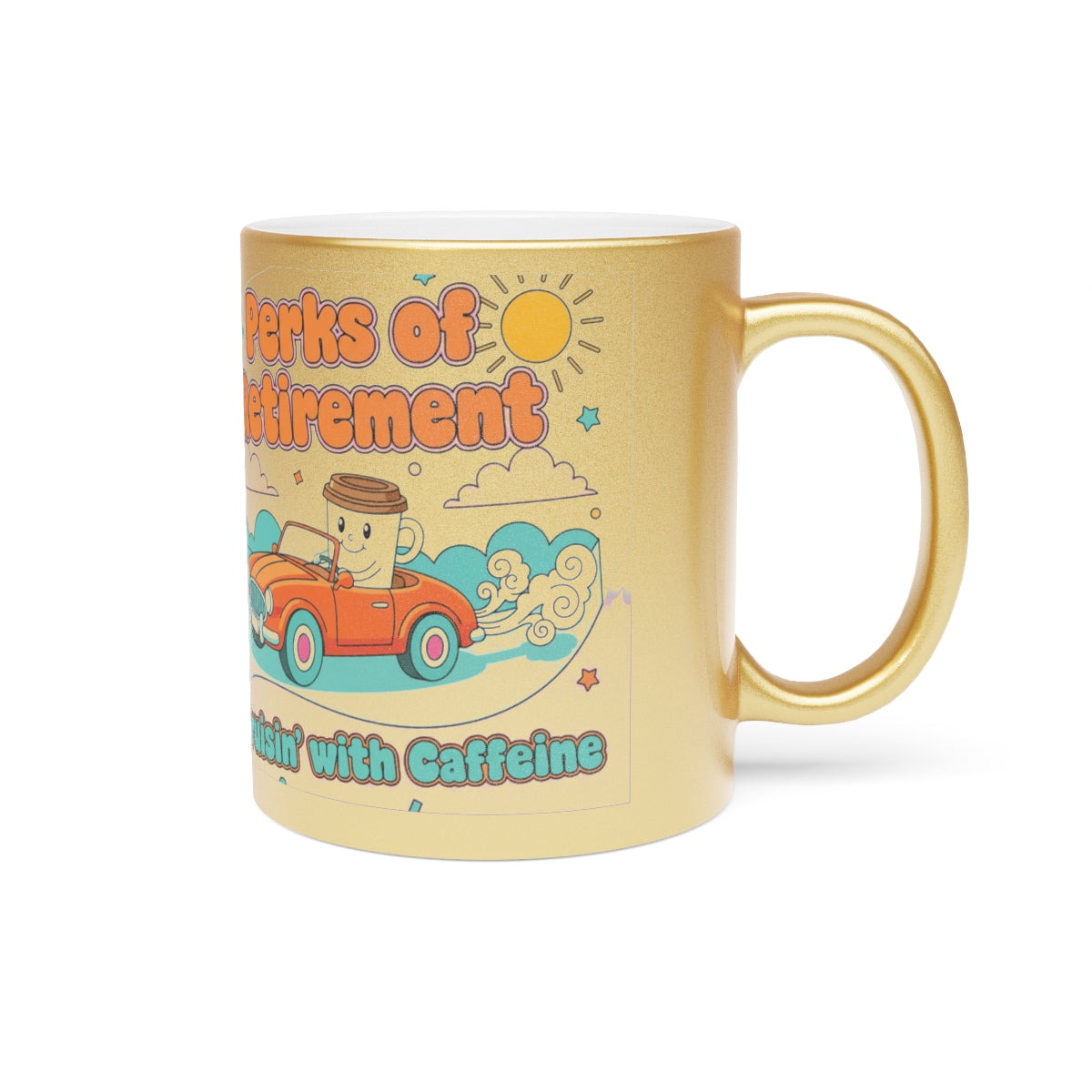 Funny Coffee Perks of Retirement Mug with Caffeine