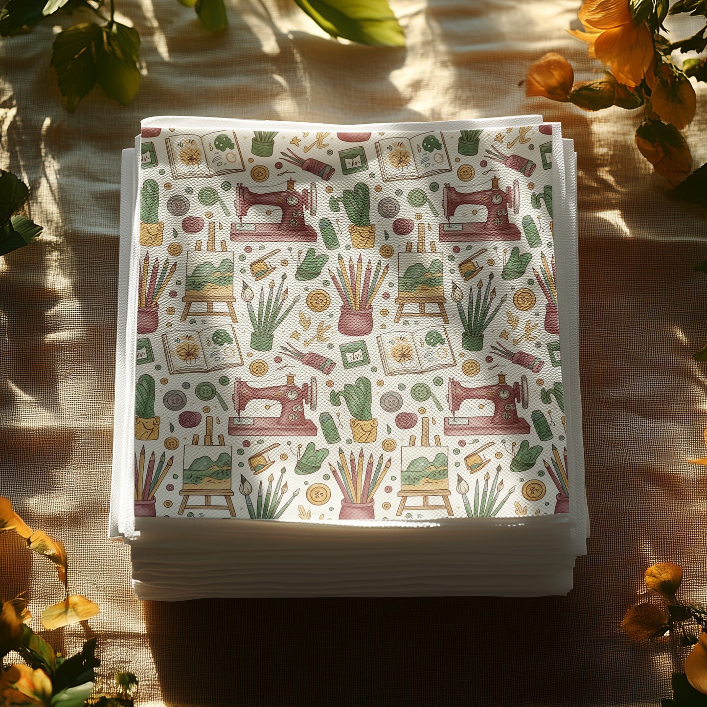 Colorful Sewing Accessories Patterned Fabric