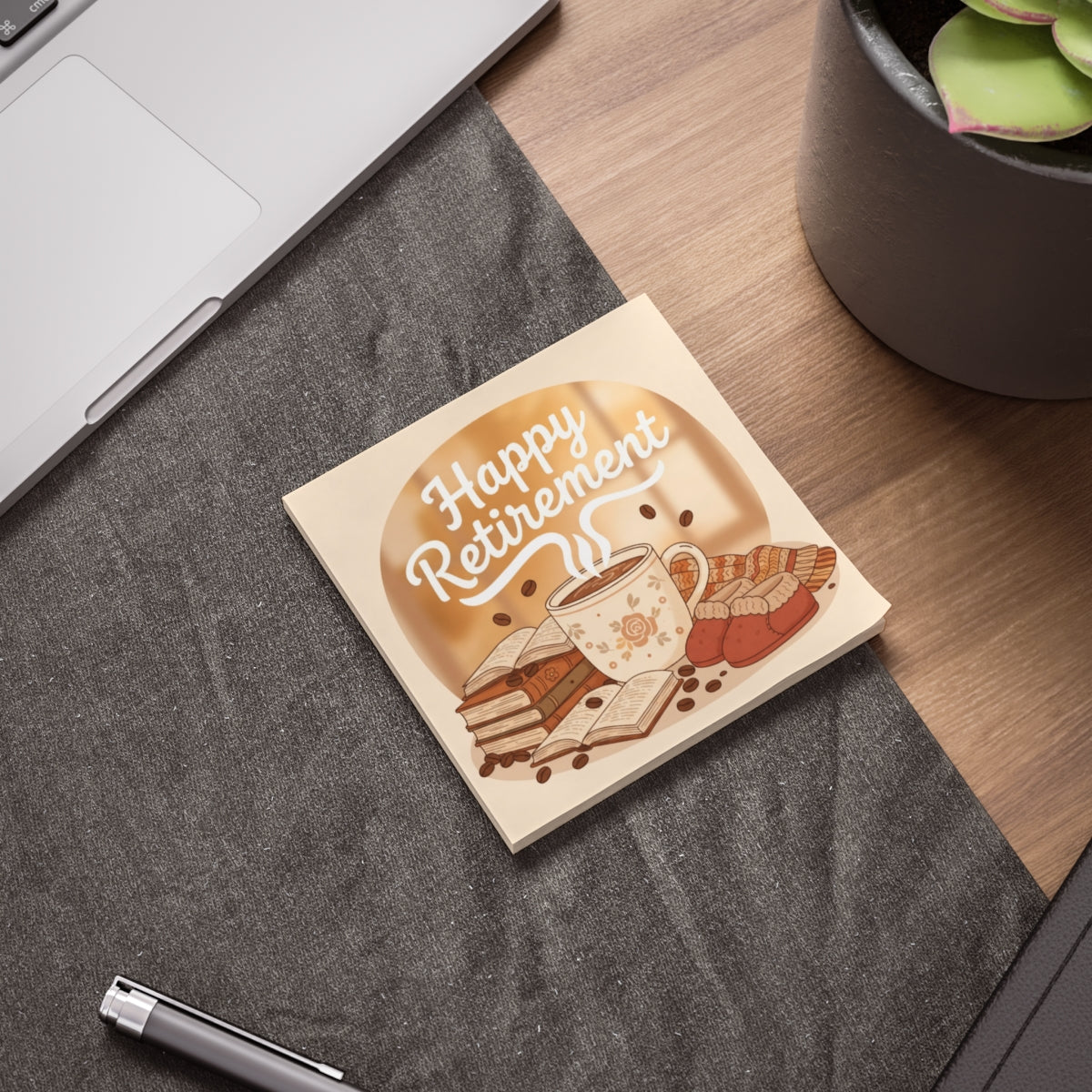 Happy Retirement Card with Coffee and Books Illustration