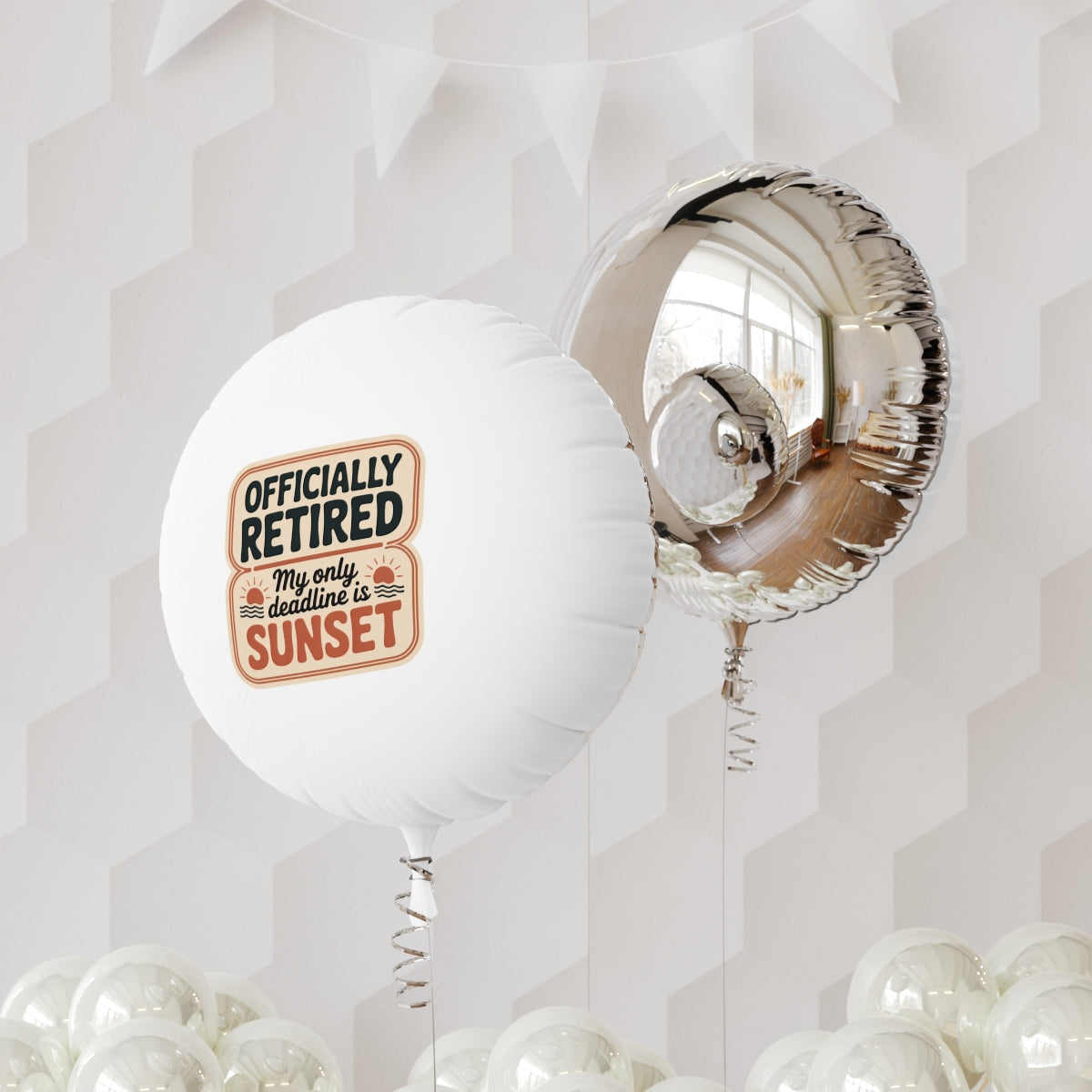 Officially Retired My Only Deadline Is Sunset 22in or 11in Mylar Ballons - Retiree Gifts Retirement Party