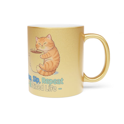 Coffee Carton Sip Repeat Cute Cat Mug for Retired Life