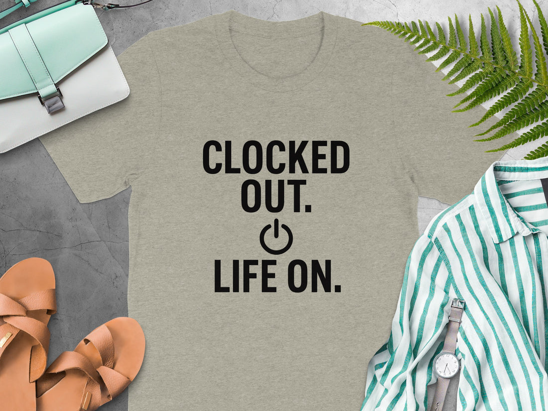 Clocked Out. | Life On. | Retirement Celebration Soft Color Bella T-Shirts - Retiree Gifts Retirement Party