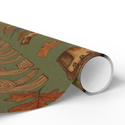 Autumn Leaves and Logs Printed Wrapping Paper Roll