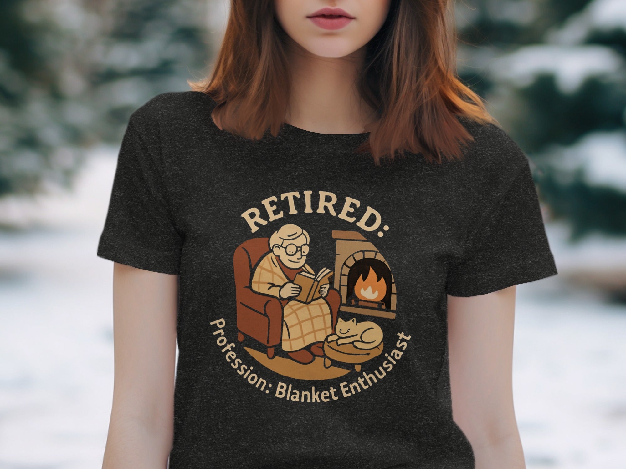 Retired: Profession: Blanket Enthusiast | Cozy Graphic | Dark Heaterh Color Bella T-Shirts - Retiree Gifts Retirement Party