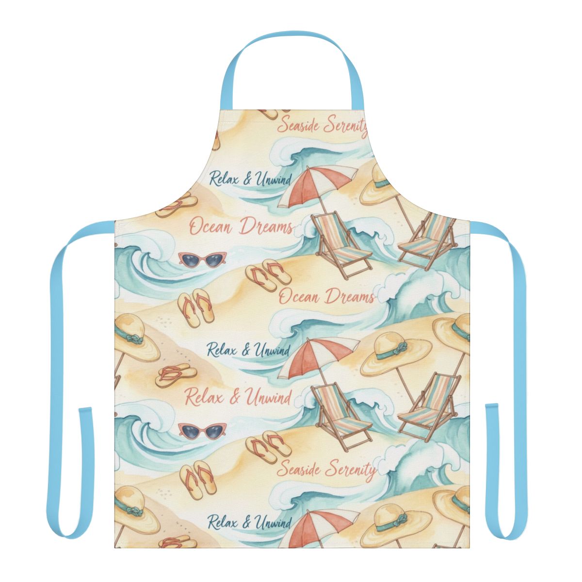 Seaside Serenity Beach Themed Apron With Blue Ties
