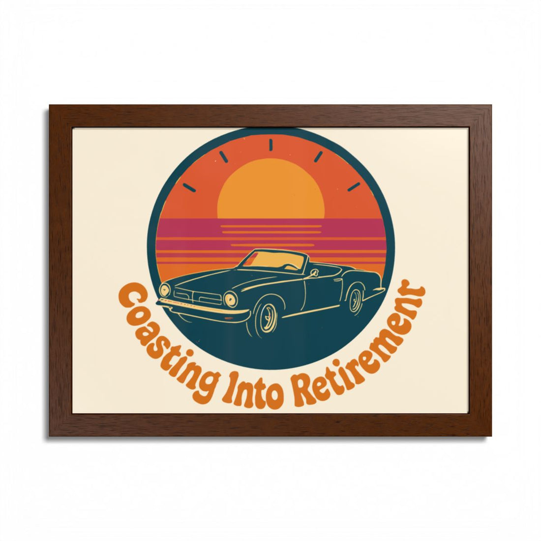 Coasting Into Retirement Classic Car Retro Scene Framed Art Posters - Retiree Gifts Retirement Party