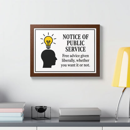 Notice Of Public Service Advice Given Framed Art Posters - Retiree Gifts Retirement Party