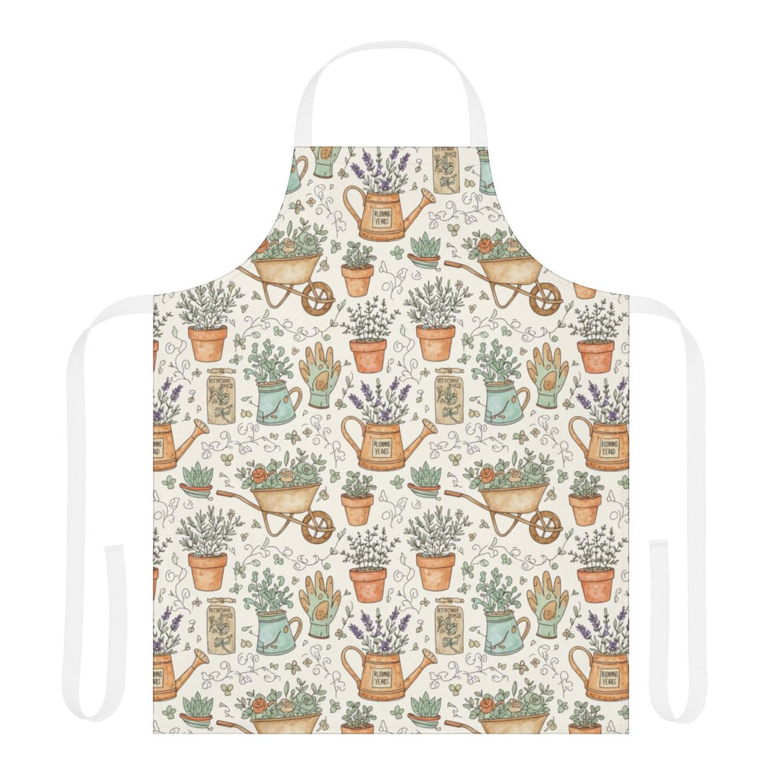 Flower Pots and Garden Tools Illustrated Apron