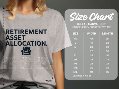 Retirement Asset Allocation 50% Couch 30% Porch | Relax | Graphic Soft Color Bella T-Shirts - Retiree Gifts Retirement Party