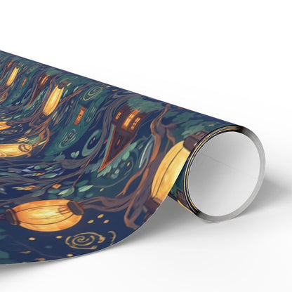 Whimsical Lanterns and Forest Scene Wrapping Paper