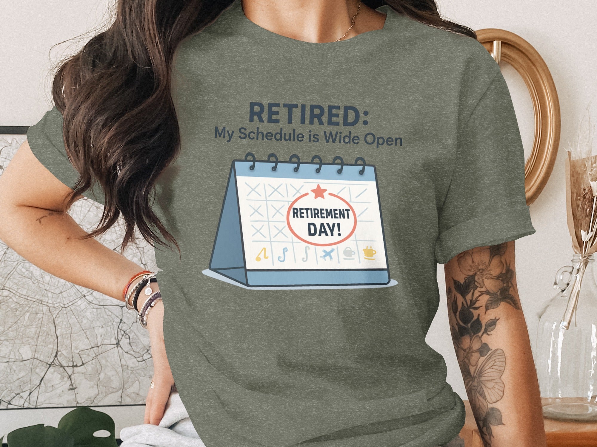 RETIRED: My Schedule is Wide Open | Dark Heaterh Color Bella T-Shirts - Retiree Gifts Retirement Party